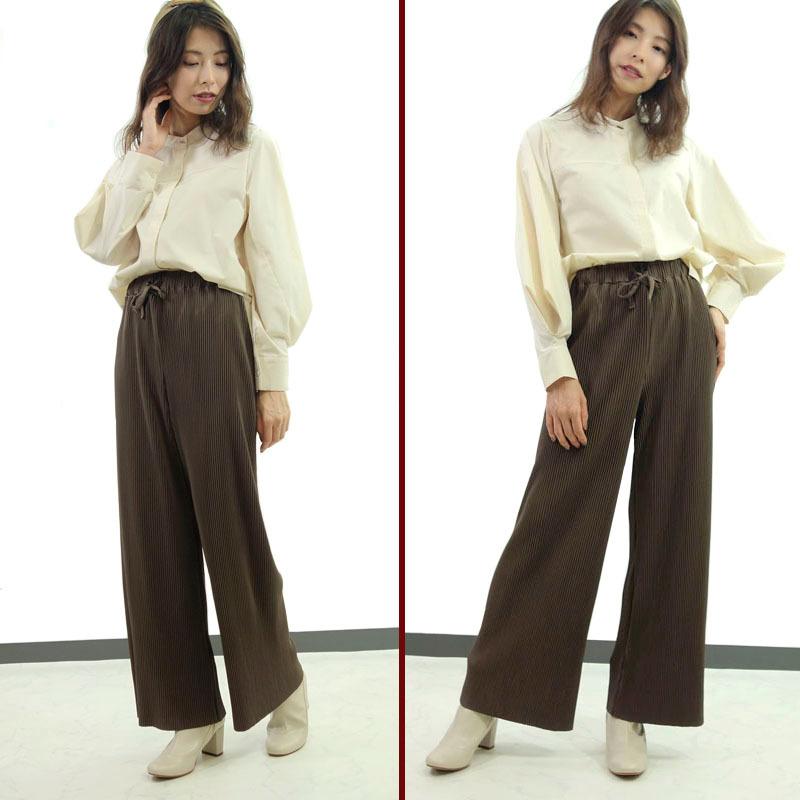 ストレート プリーツパンツ レディース ゴム きれいめ ワイドめ クリスタルプリーツ シワになりにくい |  | 03