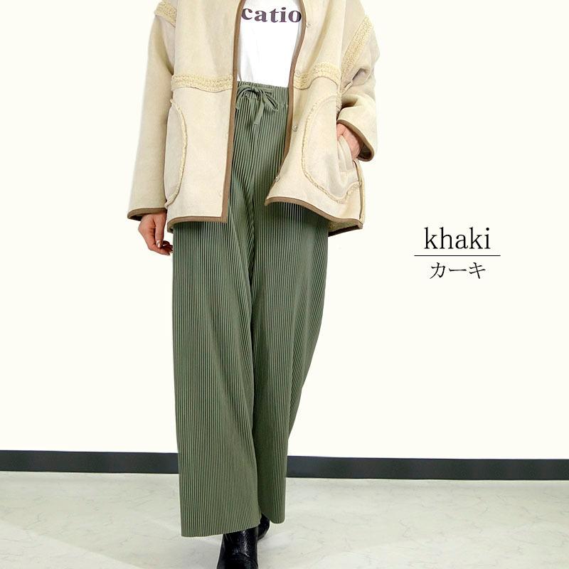 ストレート プリーツパンツ レディース ゴム きれいめ ワイドめ クリスタルプリーツ シワになりにくい |  | 09