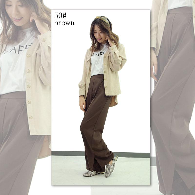 センタープレス パンツ レディース スリット ワイド サイドベンツ きれいめ ウエストゴム 上質 しわになりにくい |  | 01