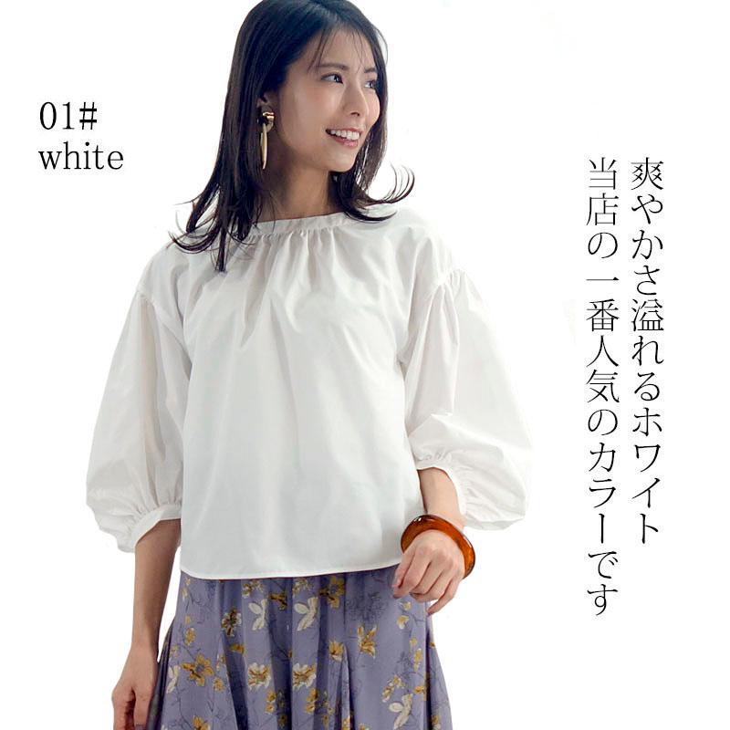 ブロードブラウス レディース トップス ボリューム袖 七分袖 綿 ボートネック シャツ地 |  | 01
