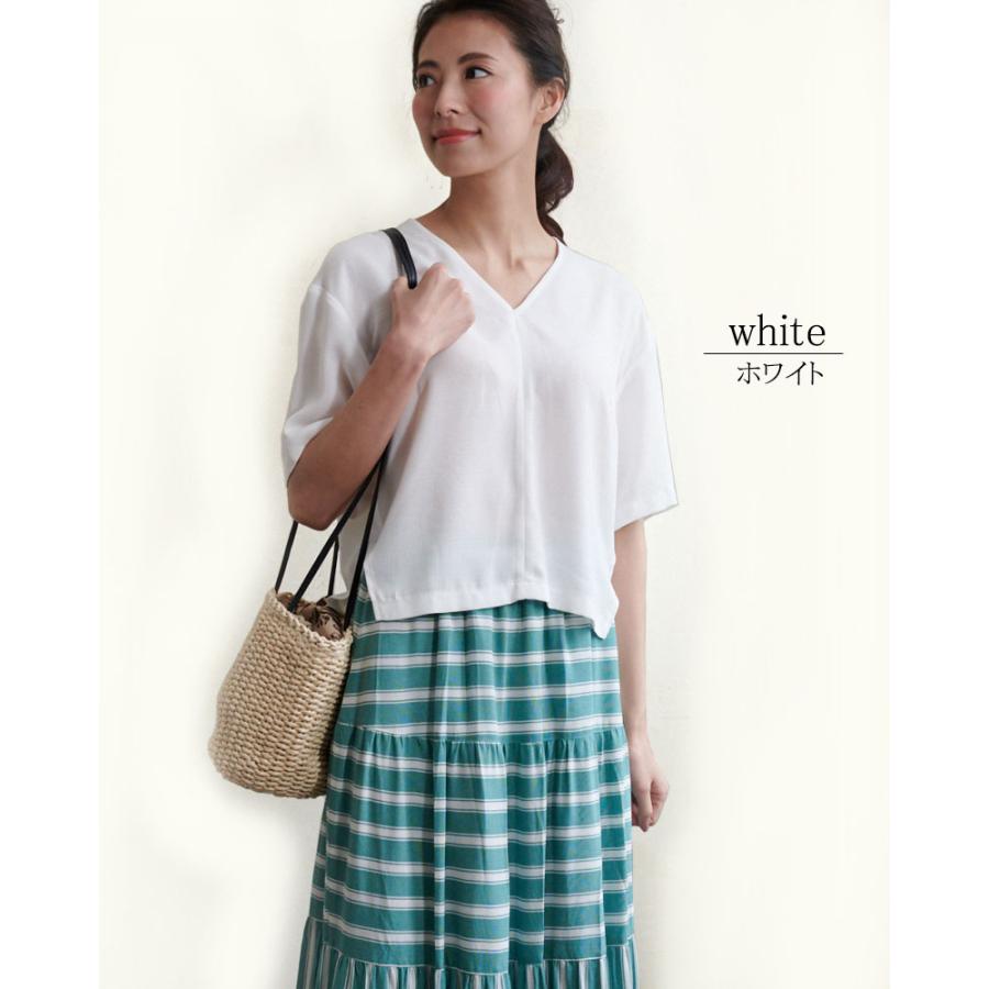 Vネック ブラウス トップス レディース 半袖 Vスキッパー プチプラ 抜け感 高見え カジュアル 清涼感 |  | 03