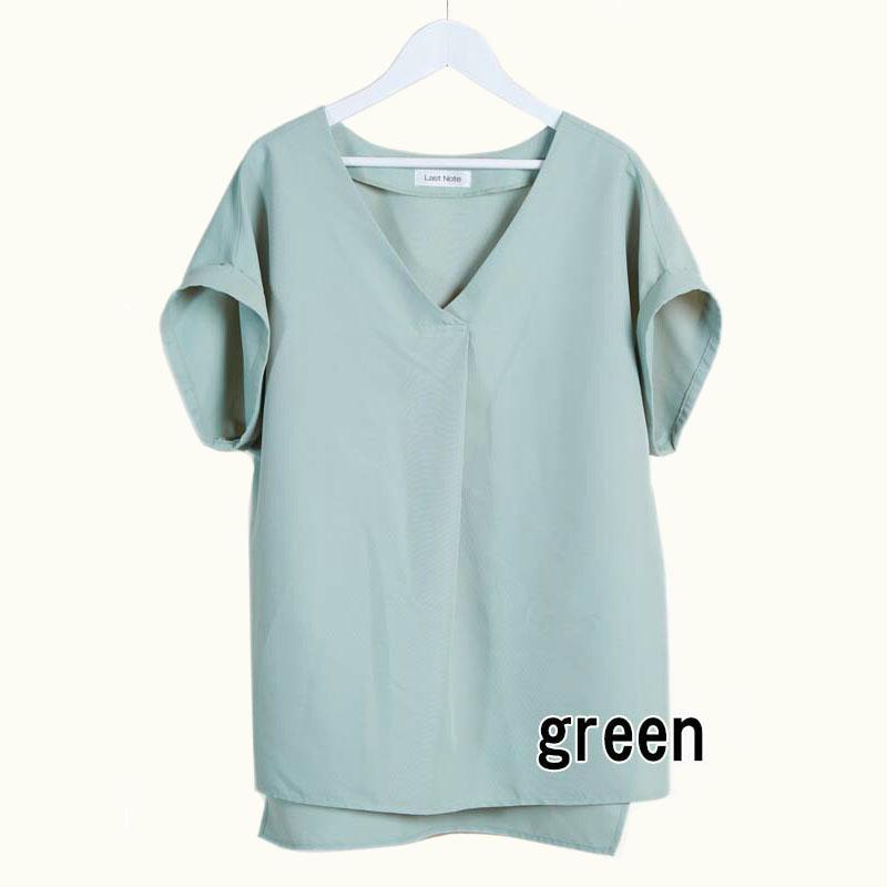 Vネック ブラウス トップス レディース フレンチスリーブ 前タックブラウス シワになりにくい プチプラ |  | 11