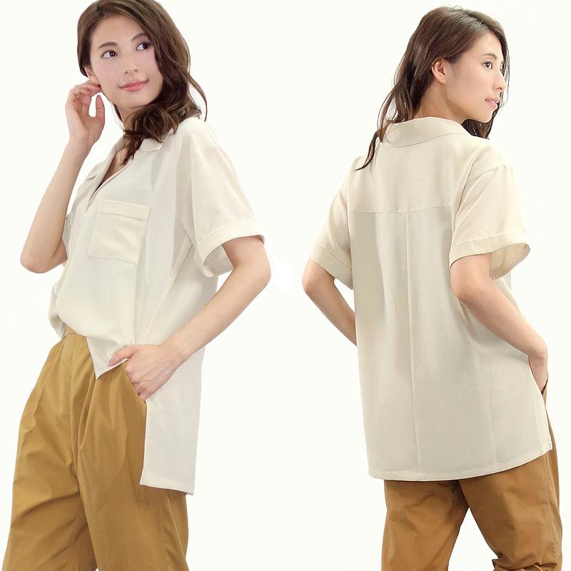 スキッパー 開襟ブラウス レディース 半袖 開襟シャツ 大きめ プチプラ リネンライク 涼感 |  | 03