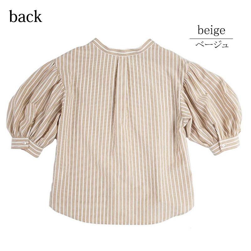 ストライプ ブラウス レディース ボリューム袖 綿 キーネック マオカラー 上質 七分袖 衣替え |  | 11