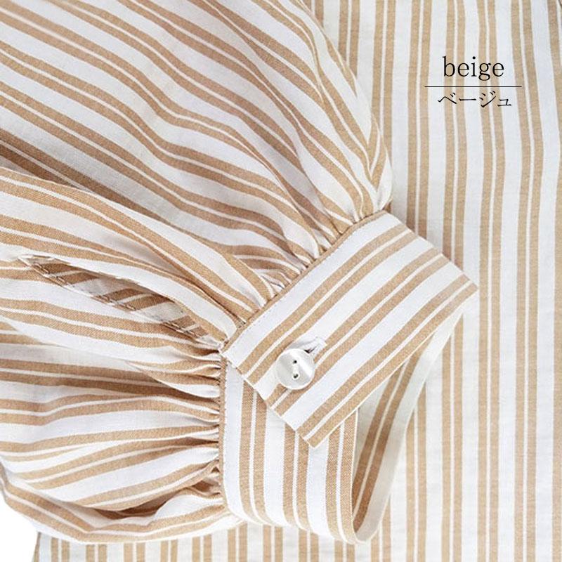 ストライプ ブラウス レディース ボリューム袖 綿 キーネック マオカラー 上質 七分袖 衣替え |  | 12