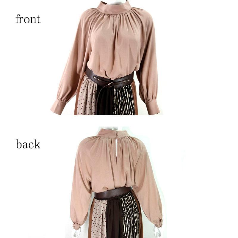 スタンドカラー ブラウス トップス レディース 長袖 ハイネック ボリューム袖 オフィス 高見え |  | 12