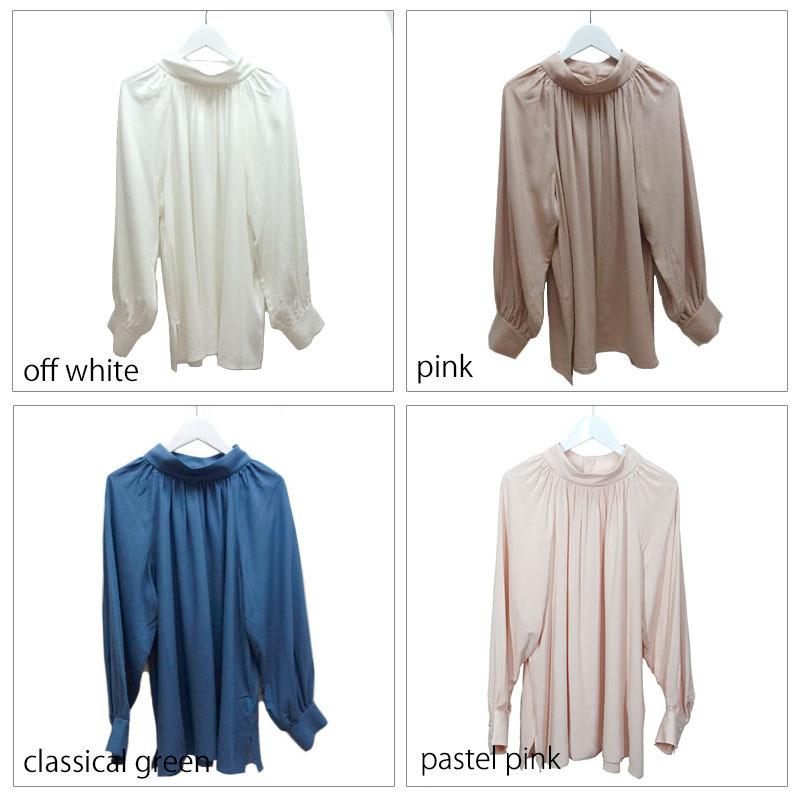 スタンドカラー ブラウス トップス レディース 長袖 ハイネック ボリューム袖 オフィス 高見え |  | 17