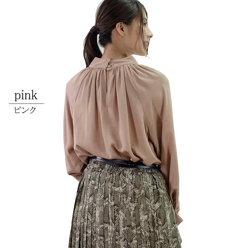 スタンドカラー ブラウス トップス レディース 長袖 ハイネック ボリューム袖 オフィス 高見え |  | 07