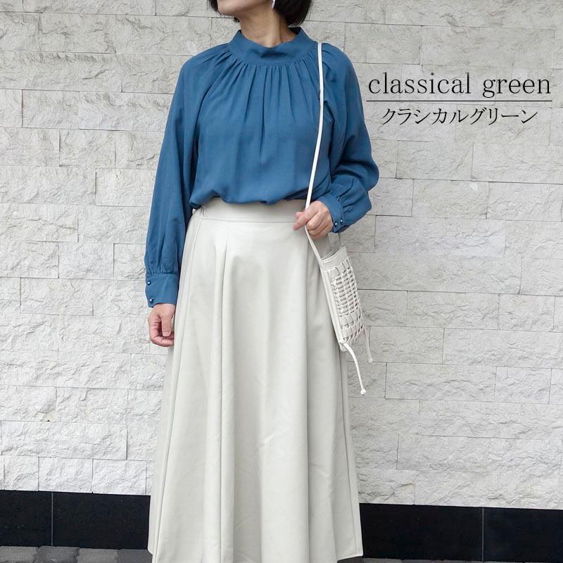 スタンドカラー ブラウス トップス レディース 長袖 ハイネック ボリューム袖 オフィス 高見え |  | 09