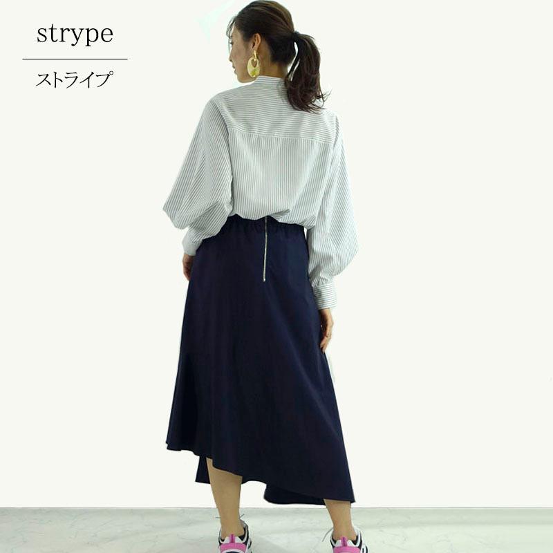 ブラウス トップス レディース 長袖 バンドカラー きれいめ スタンドカラー ボリューム袖 高見え |  | 04