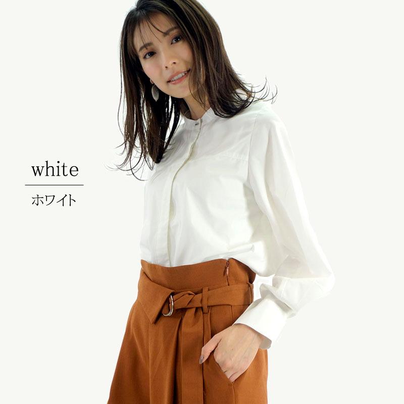 ブラウス トップス レディース 長袖 バンドカラー きれいめ スタンドカラー ボリューム袖 高見え |  | 07