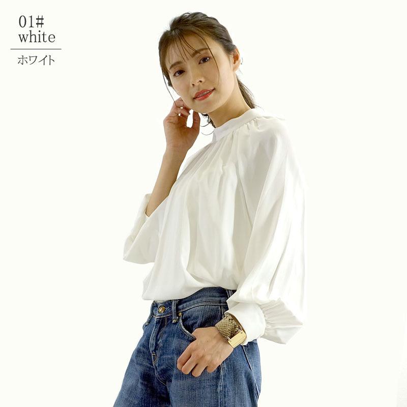 スタンドカラー ブラウス レディース 長袖 ハイネック ボリューム袖 ギャザーネック フォーマル きれいめ |  | 05