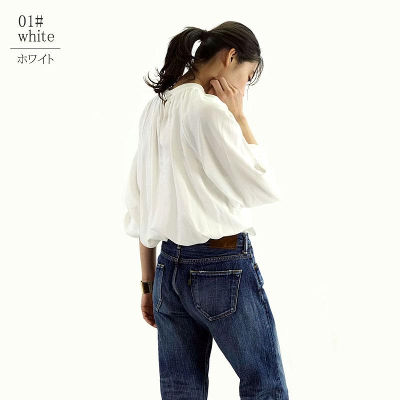 スタンドカラー ブラウス レディース 長袖 ハイネック ボリューム袖 ギャザーネック フォーマル きれいめ |  | 06