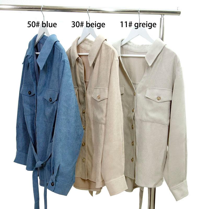 シャツジャケット トップス レディース 長袖 起毛 ブラウス 厚手 オフィス リボン ベルト付き ベルテッド |  | 14