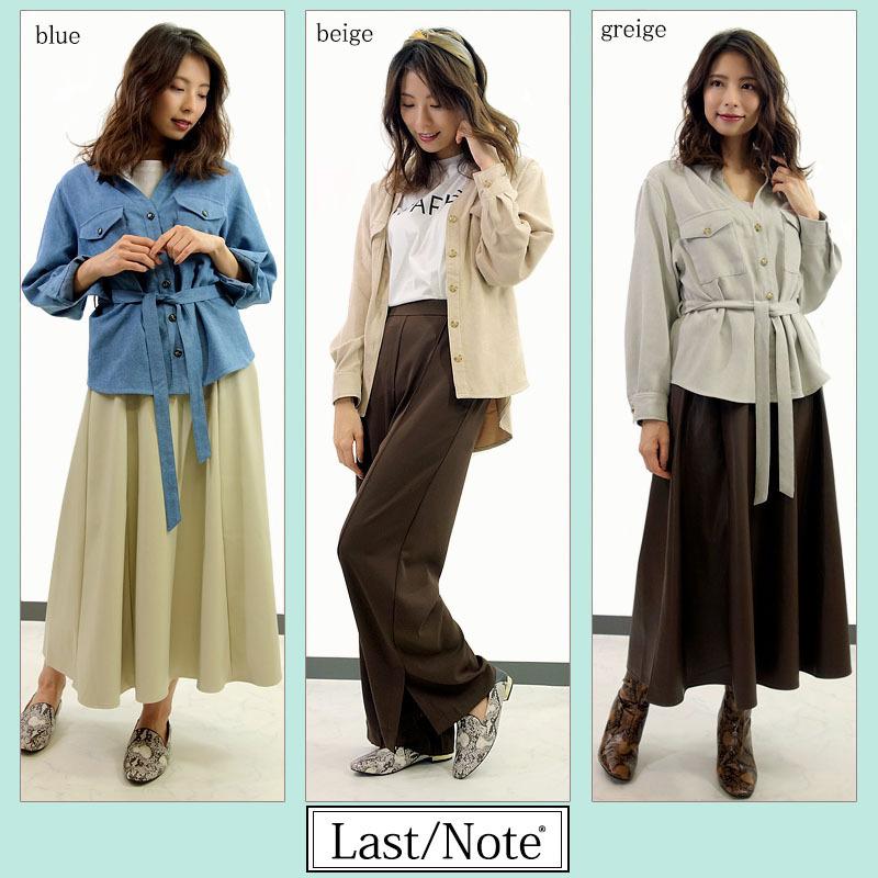 シャツジャケット トップス レディース 長袖 起毛 ブラウス 厚手 オフィス リボン ベルト付き ベルテッド |  | 02