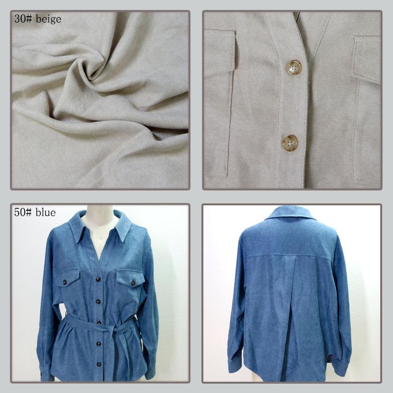 シャツジャケット トップス レディース 長袖 起毛 ブラウス 厚手 オフィス リボン ベルト付き ベルテッド |  | 06