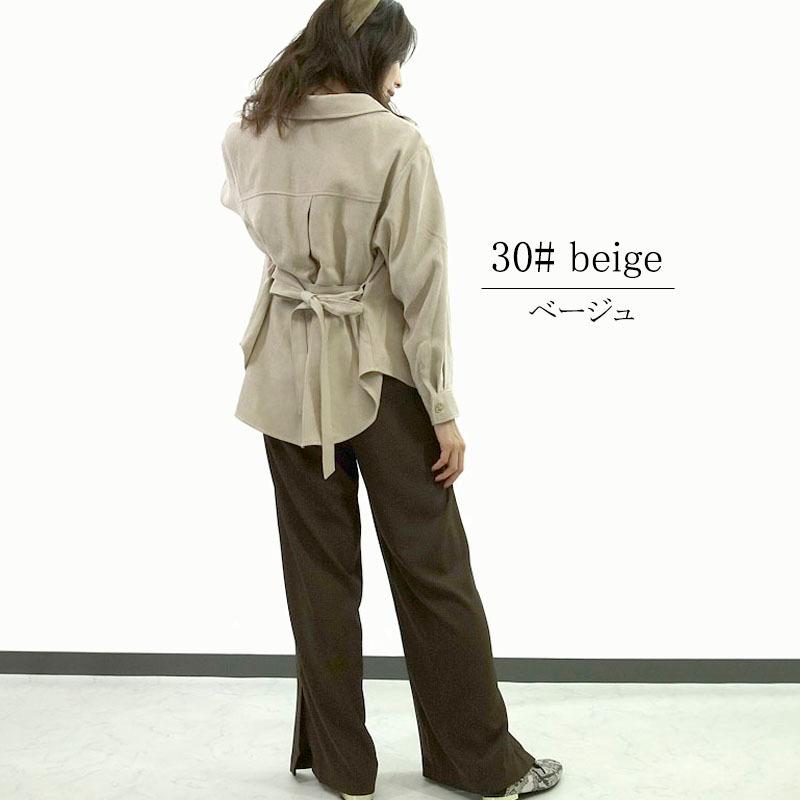 シャツジャケット トップス レディース 長袖 起毛 ブラウス 厚手 オフィス リボン ベルト付き ベルテッド |  | 09