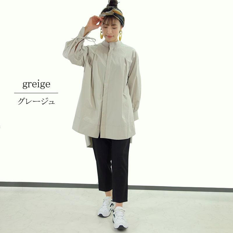 ビッグシルエット シャツ トップス レディース 長袖 リボン ハイネック スタンドカラー 綿 抜き衿 |  | 13