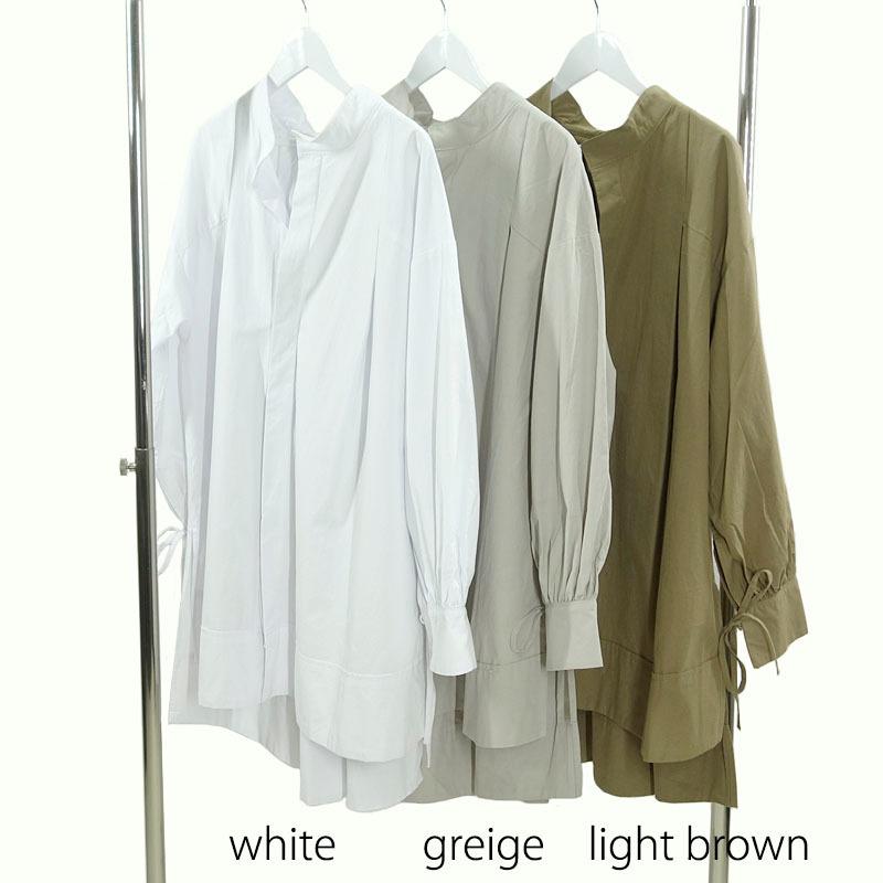ビッグシルエット シャツ トップス レディース 長袖 リボン ハイネック スタンドカラー 綿 抜き衿 |  | 14