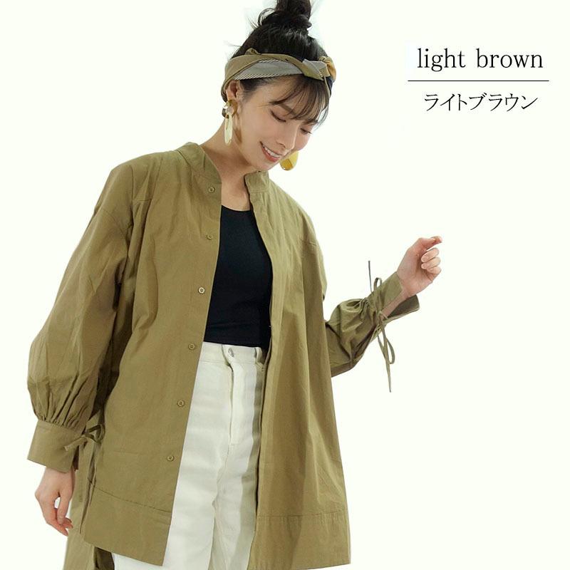 ビッグシルエット シャツ トップス レディース 長袖 リボン ハイネック スタンドカラー 綿 抜き衿 |  | 07