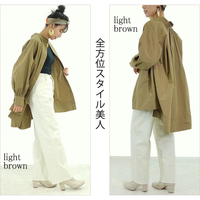 ビッグシルエット シャツ トップス レディース 長袖 リボン ハイネック スタンドカラー 綿 抜き衿 |  | 08