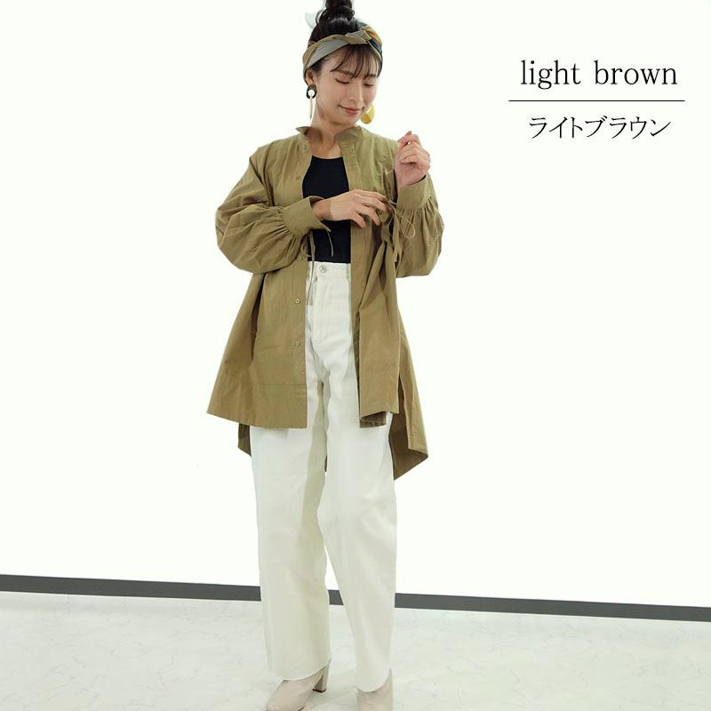 ビッグシルエット シャツ トップス レディース 長袖 リボン ハイネック スタンドカラー 綿 抜き衿 |  | 09