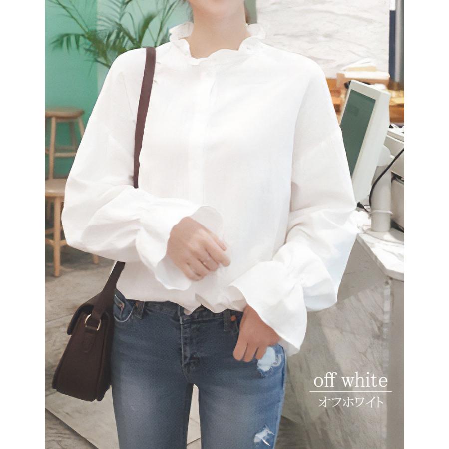 ブラウス フリル スタンド 長袖 春 オフィス 白 レディース シワになりくい ウォッシャブル 大人 |  | 01