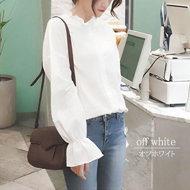 ブラウス フリル スタンド 長袖 春 オフィス 白 レディース シワになりくい ウォッシャブル 大人 |  | 03