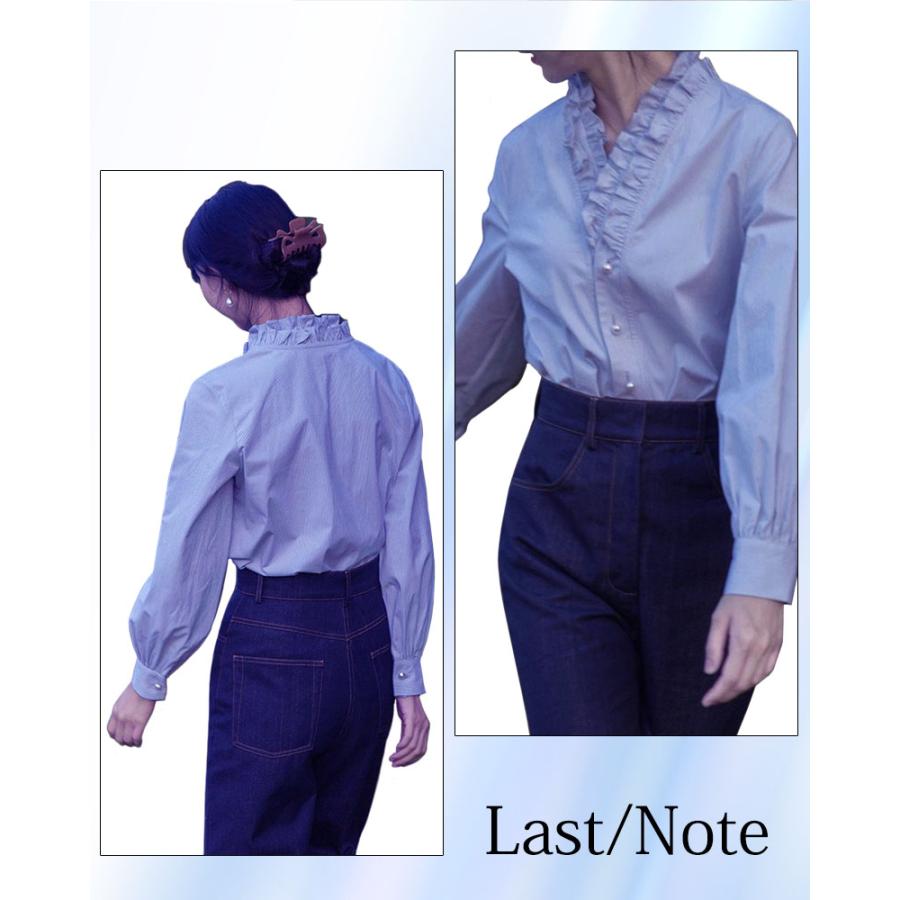 ブラウス フリル スタンド 長袖 春 オフィス ストライプ パール釦 レディース シワになりくい ウォッシャブル |  | 03