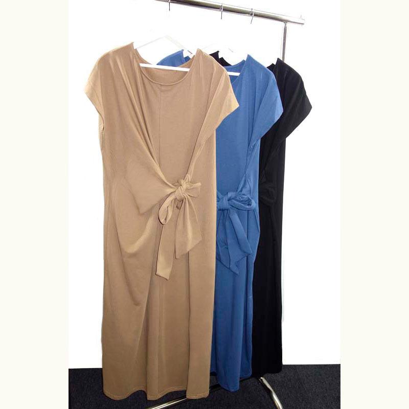 リボンワンピース レディース ロング カットソーワンピース カジュアル 体型カバー フレンチスリーブ ドレープ dress |  | 12