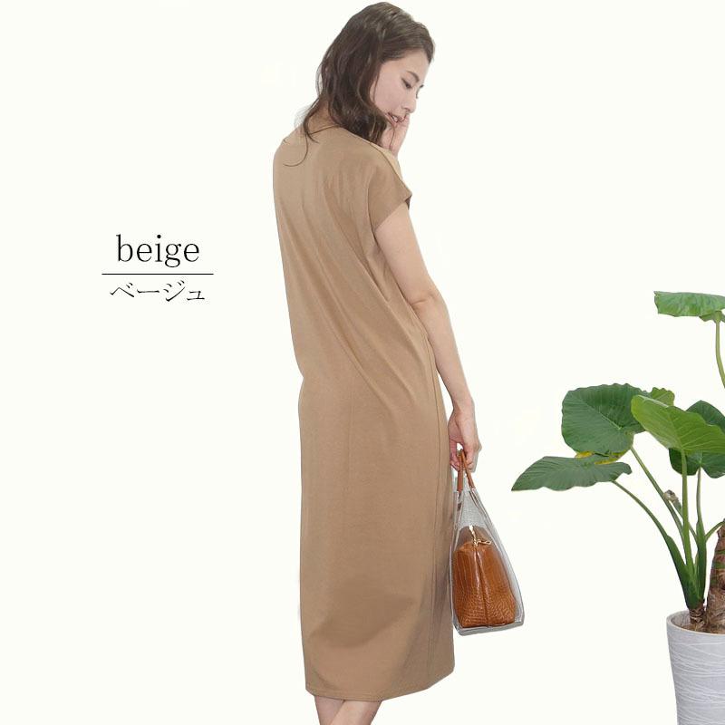 リボンワンピース レディース ロング カットソーワンピース カジュアル 体型カバー フレンチスリーブ ドレープ dress |  | 03