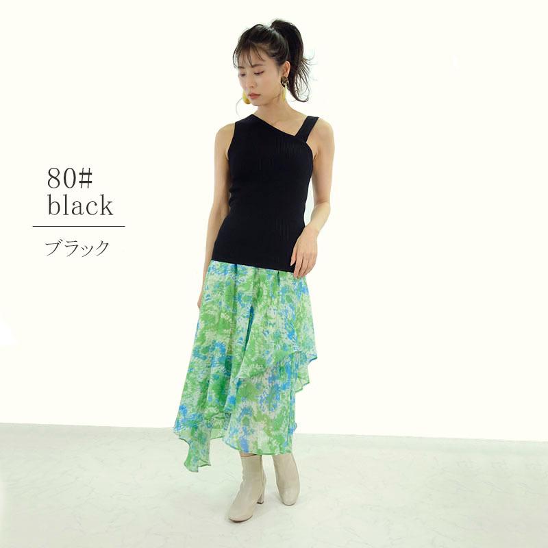 ワンショルダーリブニット トップス レディース インナー デコルテ見せ ノースリーブ タンクトップ プチプラ 伸縮性 |  | 07