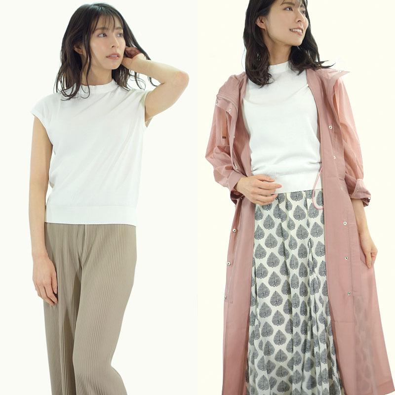 プチハイネック トップス レディース インナー フレンチスリーブ ハイネック ボトルネック ニット 涼感 シャリ感 |  | 03