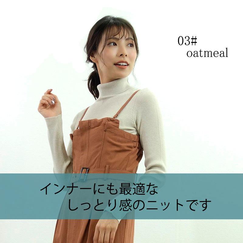 タートルネック リブニット トップス レディース 長袖 ハイゲージリブ インナー レーヨン シンプル |  | 02