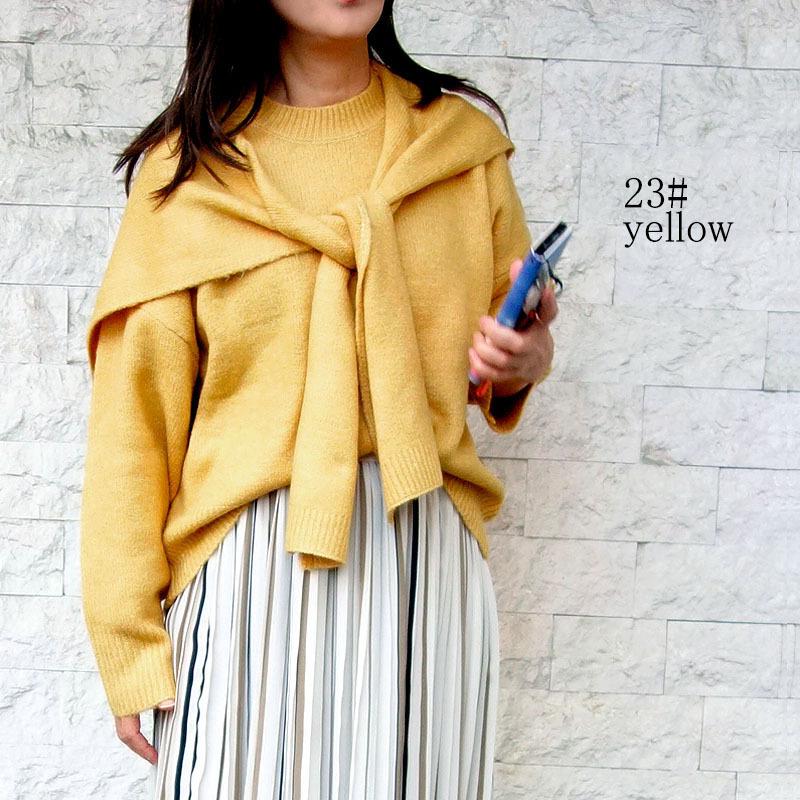 アンサンブルニット トップス レディース 長袖 肩掛け 2way ストレッチ ツイン セーター 杢 着回し |  | 10