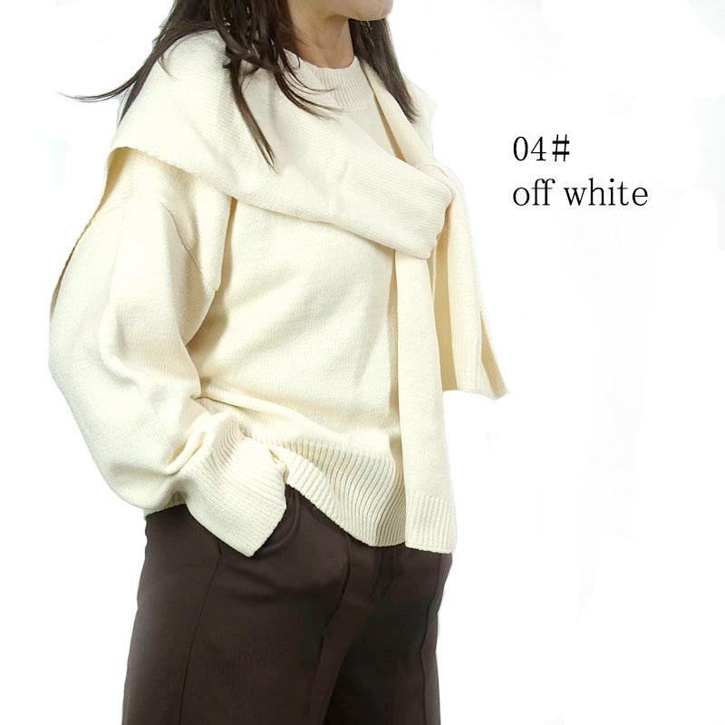 アンサンブルニット トップス レディース 長袖 肩掛け 2way ストレッチ ツイン セーター 杢 着回し |  | 06