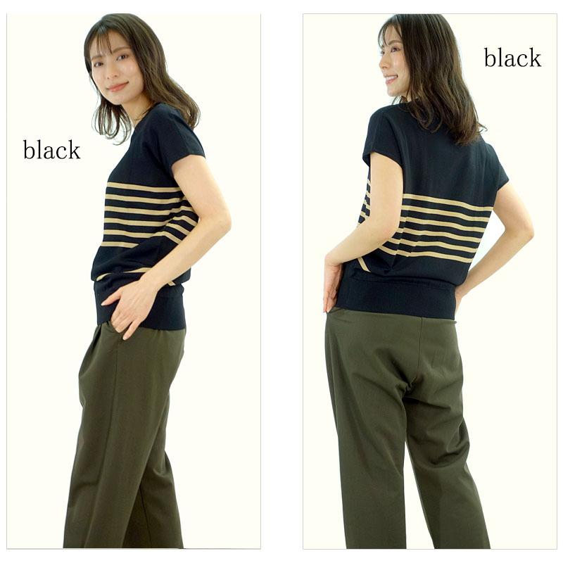 Vネック ニット トップス レディース ボーダー フレンチスリーブ インナー 上質 ハイゲージ プチプラ 半袖 |  | 10