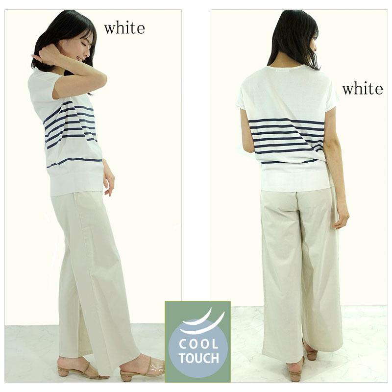 Vネック ニット トップス レディース ボーダー フレンチスリーブ インナー 上質 ハイゲージ プチプラ 半袖 |  | 03