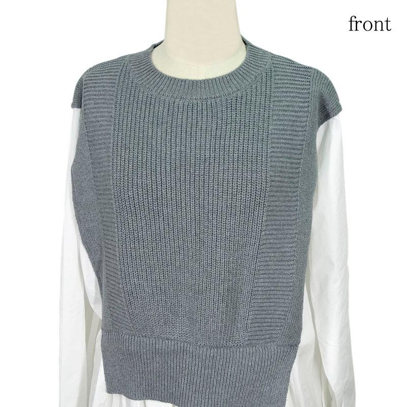 ニット トップス レディース 重ね着風 シャツ ドッキングニット 長袖 セーター ボリューム袖 韓国 |  | 16