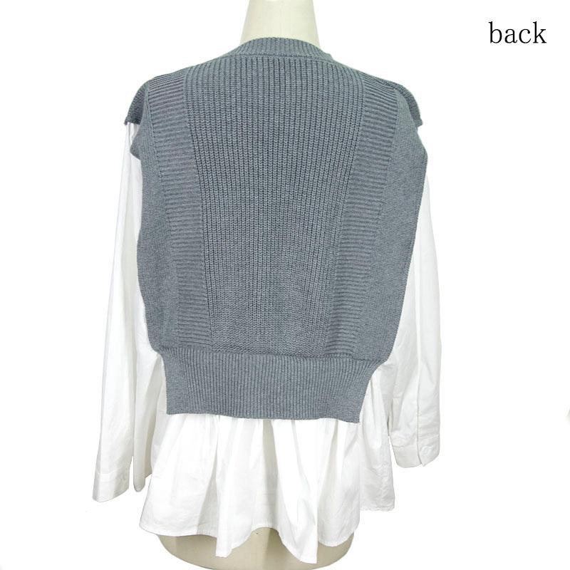 ニット トップス レディース 重ね着風 シャツ ドッキングニット 長袖 セーター ボリューム袖 韓国 |  | 17