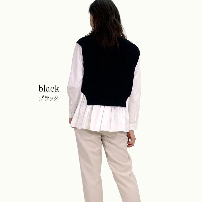 ニット トップス レディース 重ね着風 シャツ ドッキングニット 長袖 セーター ボリューム袖 韓国 |  | 04