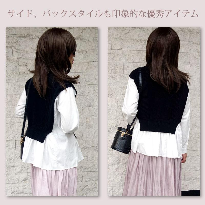 ニット トップス レディース 重ね着風 シャツ ドッキングニット 長袖 セーター ボリューム袖 韓国 |  | 05