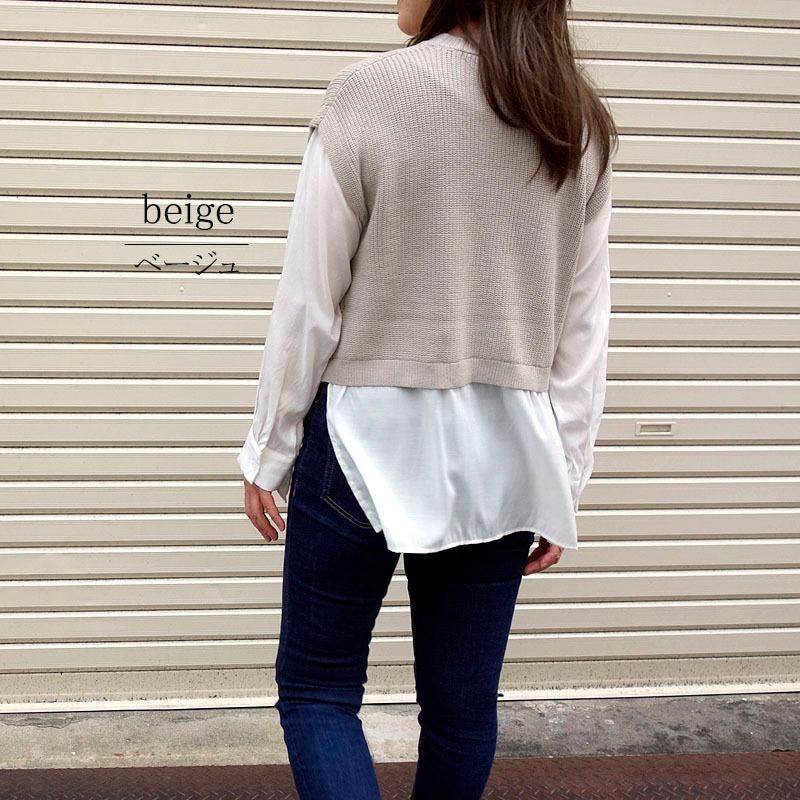 ニット トップス レディース レイヤード風 シャツ ドッキングニット 長袖 セーター ボリューム袖 韓国 |  | 11
