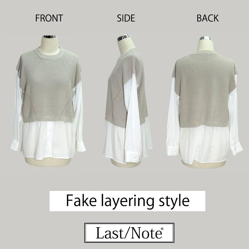 ニット トップス レディース レイヤード風 シャツ ドッキングニット 長袖 セーター ボリューム袖 韓国 |  | 15