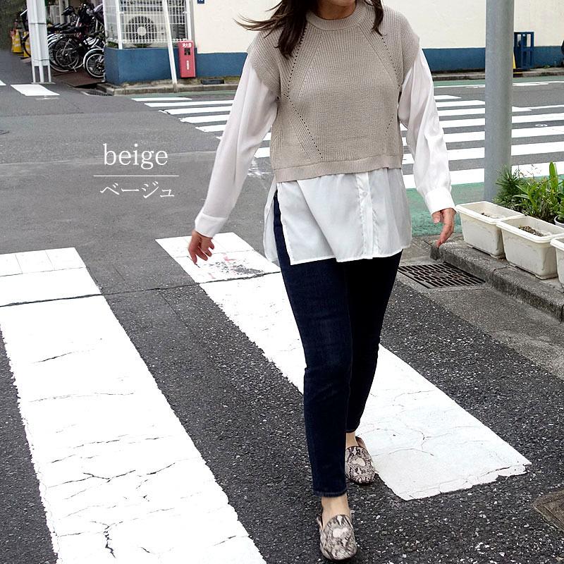 ニット トップス レディース レイヤード風 シャツ ドッキングニット 長袖 セーター ボリューム袖 韓国 |  | 09