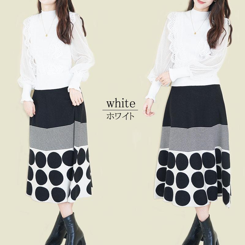 ニット レディース 長袖 ハイネック レース リブニット フリル プリーツ チュール ボトルネック 水玉 |  | 10