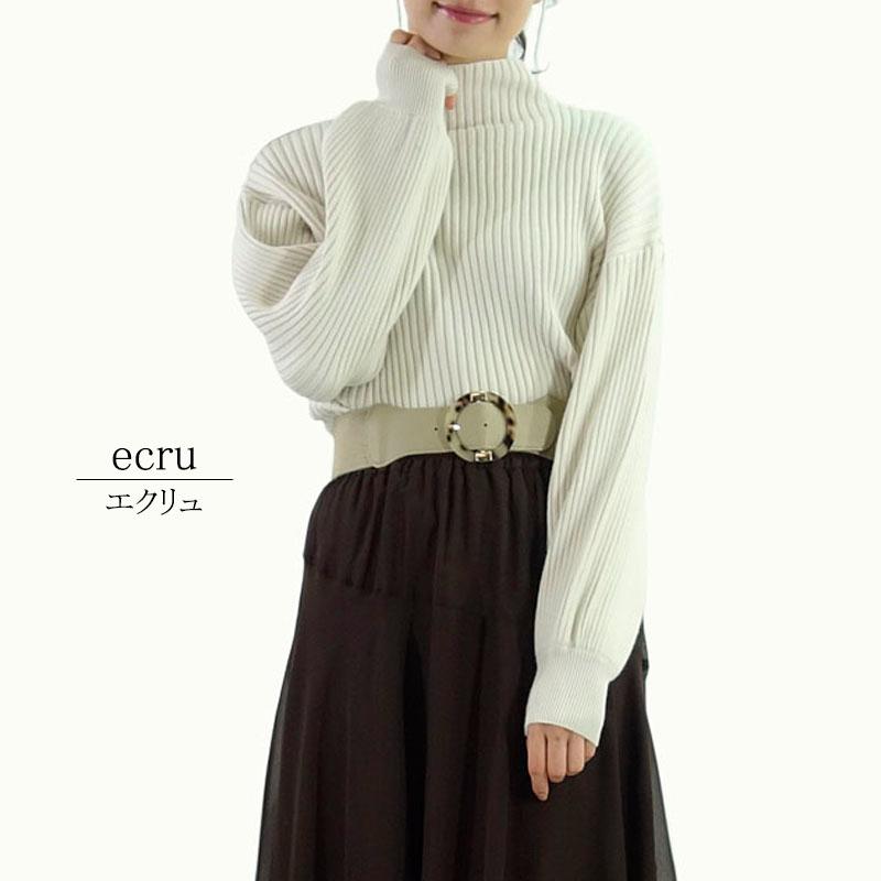 ニット レディース ハイネック リブ ボトルネック ボリューム袖 ハイゲージニット 上質 リブセーター 長袖 無地 |  | 01