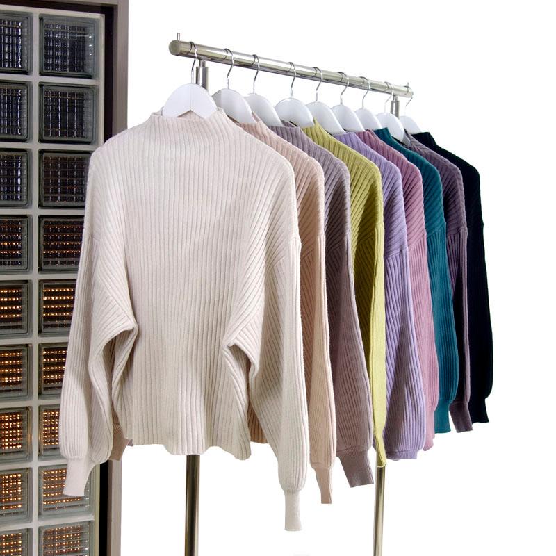 ニット レディース ハイネック リブ ボトルネック ボリューム袖 ハイゲージニット 上質 リブセーター 長袖 無地 |  | 20