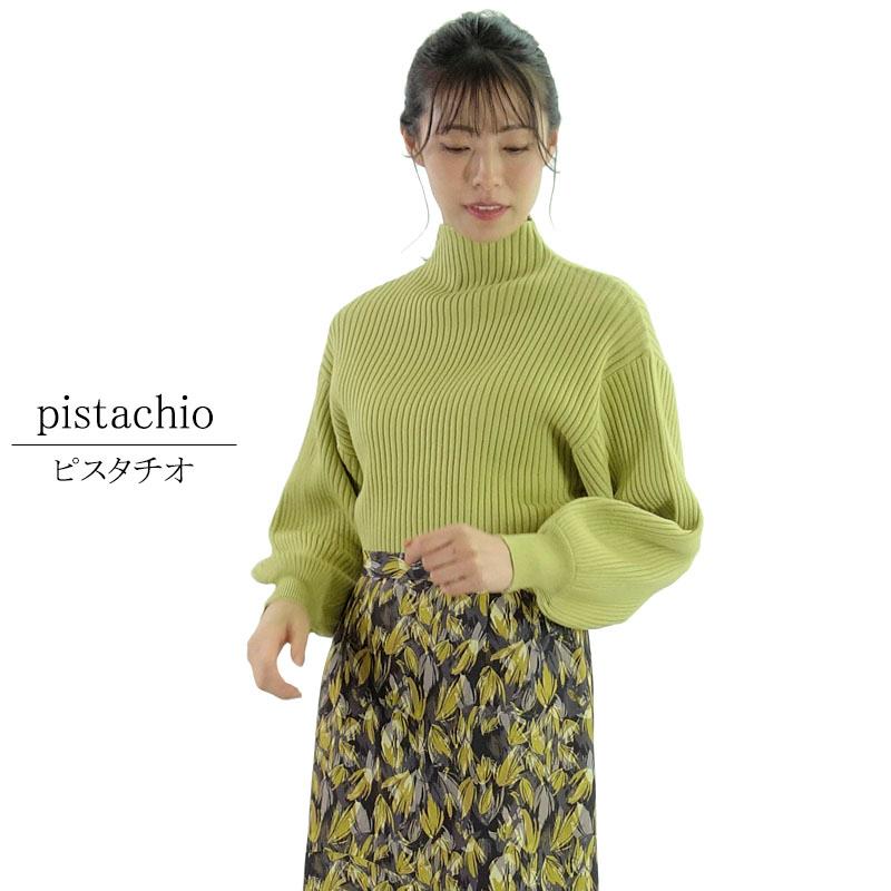 ニット レディース ハイネック リブ ボトルネック ボリューム袖 ハイゲージニット 上質 リブセーター 長袖 無地 |  | 06