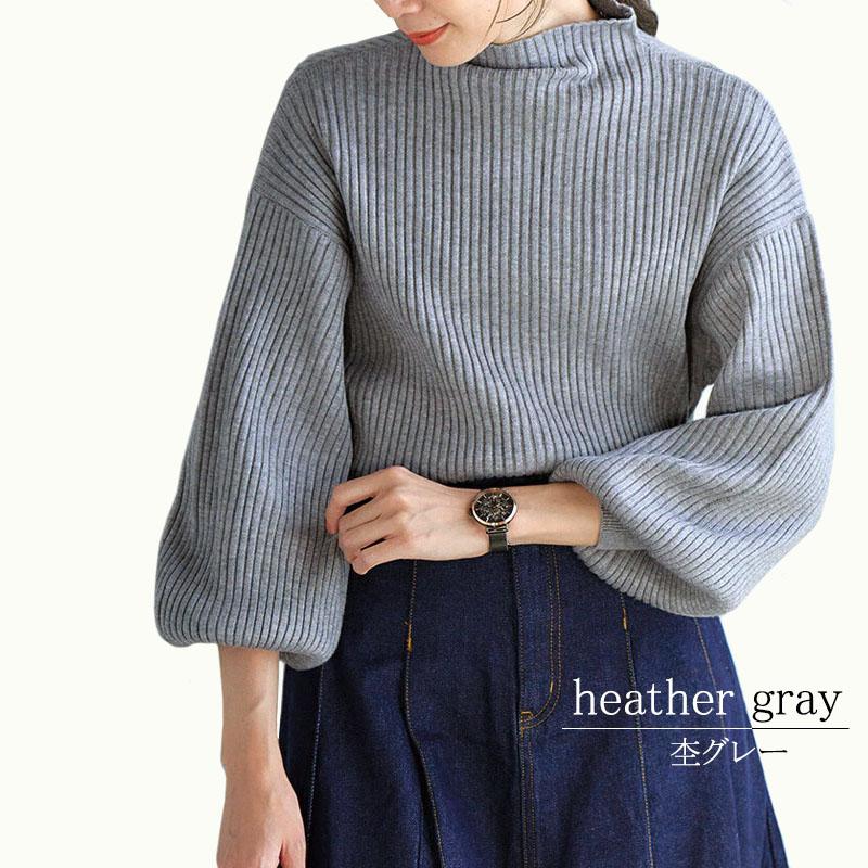 ニット レディース ハイネック リブ ボトルネック ボリューム袖 ハイゲージニット 上質 リブセーター 長袖 無地 |  | 09